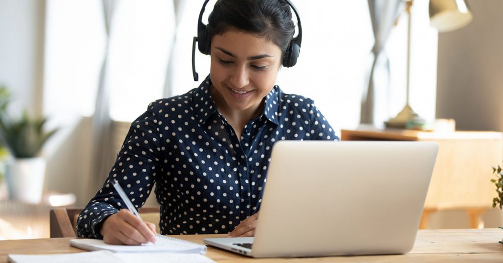 Woman revising her language studies