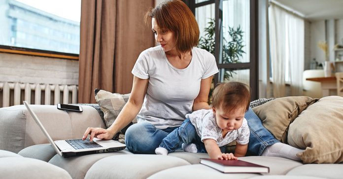 Woman learning language at home